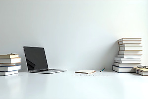 Clean Study Desk With Modern Educati, a Photo by LOGOCREATIVE