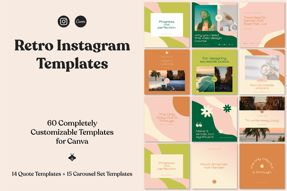 60 Retro Instagram Post Templates, a Social Media Template by Lucky Bee Creative Studio (Photo 12 of 12)