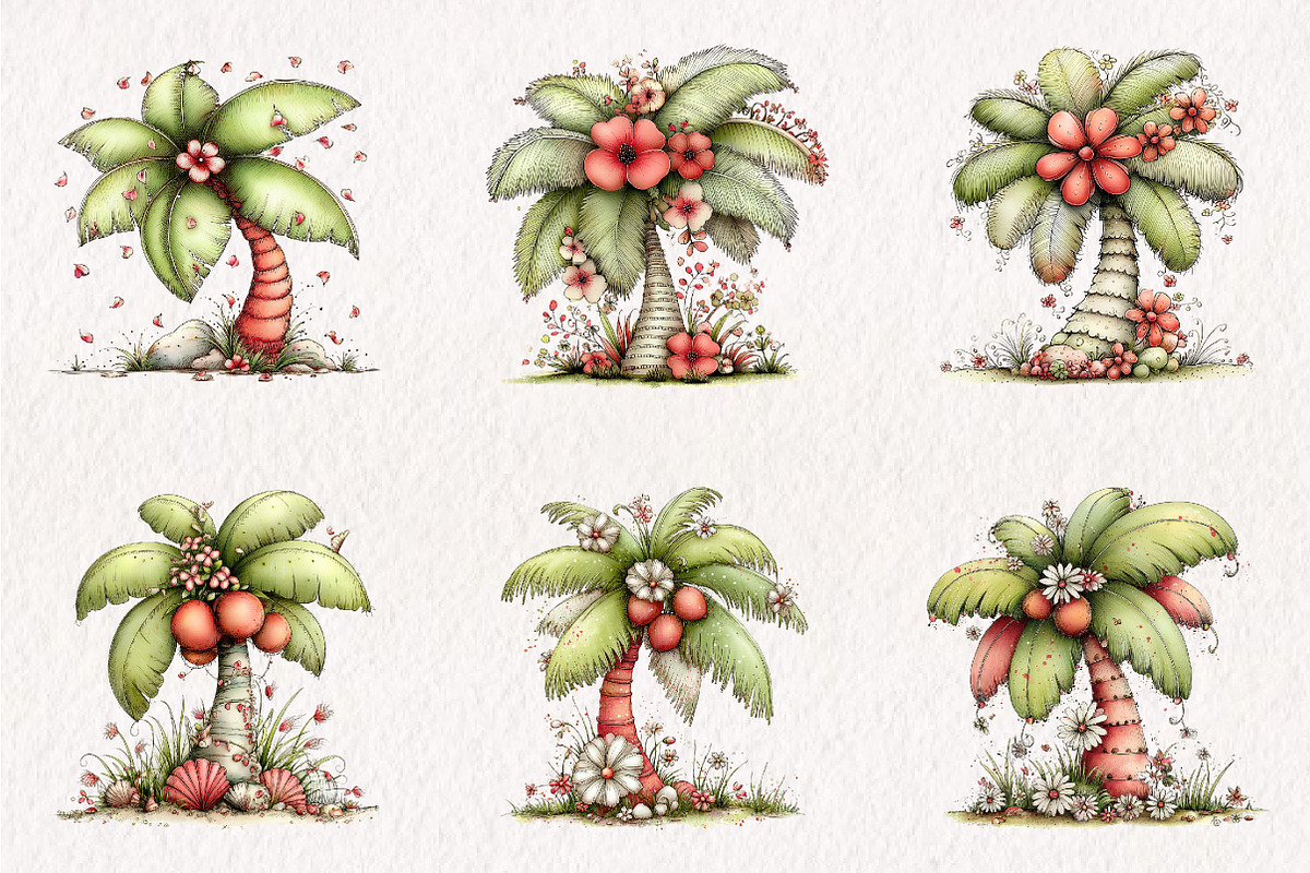 Whimsical Summer Palm Tree Clipart, an Illustration by CreationArt (Photo 2 of 10)