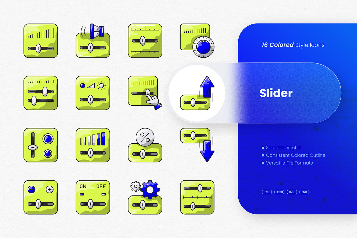 Slider Colored Icons, an Outline Icon by cidcud_graphic