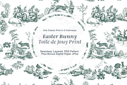 Easter Bunny Toile de Jouy Pattern, a Background Graphic by Hughes Studio (Thumbnail 1 of 7)