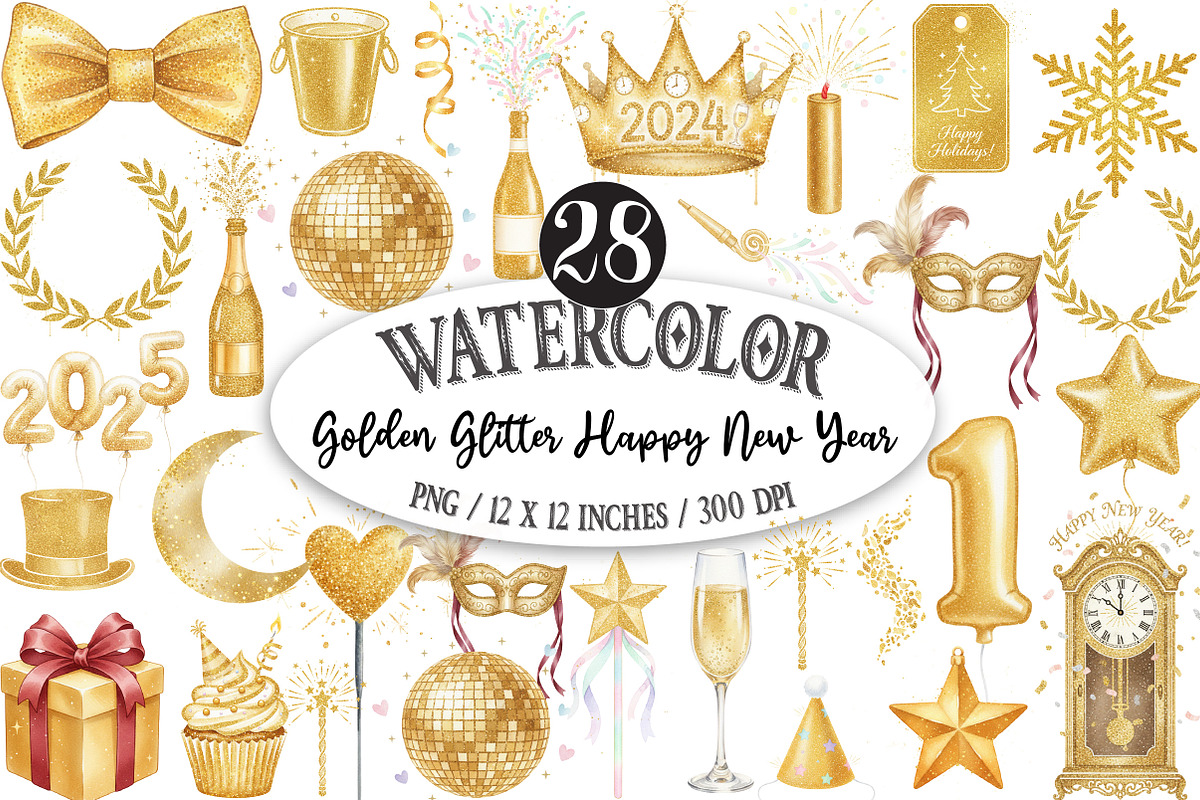 Golden Glitter Happy New Year, an Illustration by Designking (Photo 1 of 5)