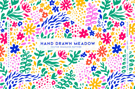 Colorful Hand Drawn Summer Meadow, a Pattern Graphic by MalyskaStudio