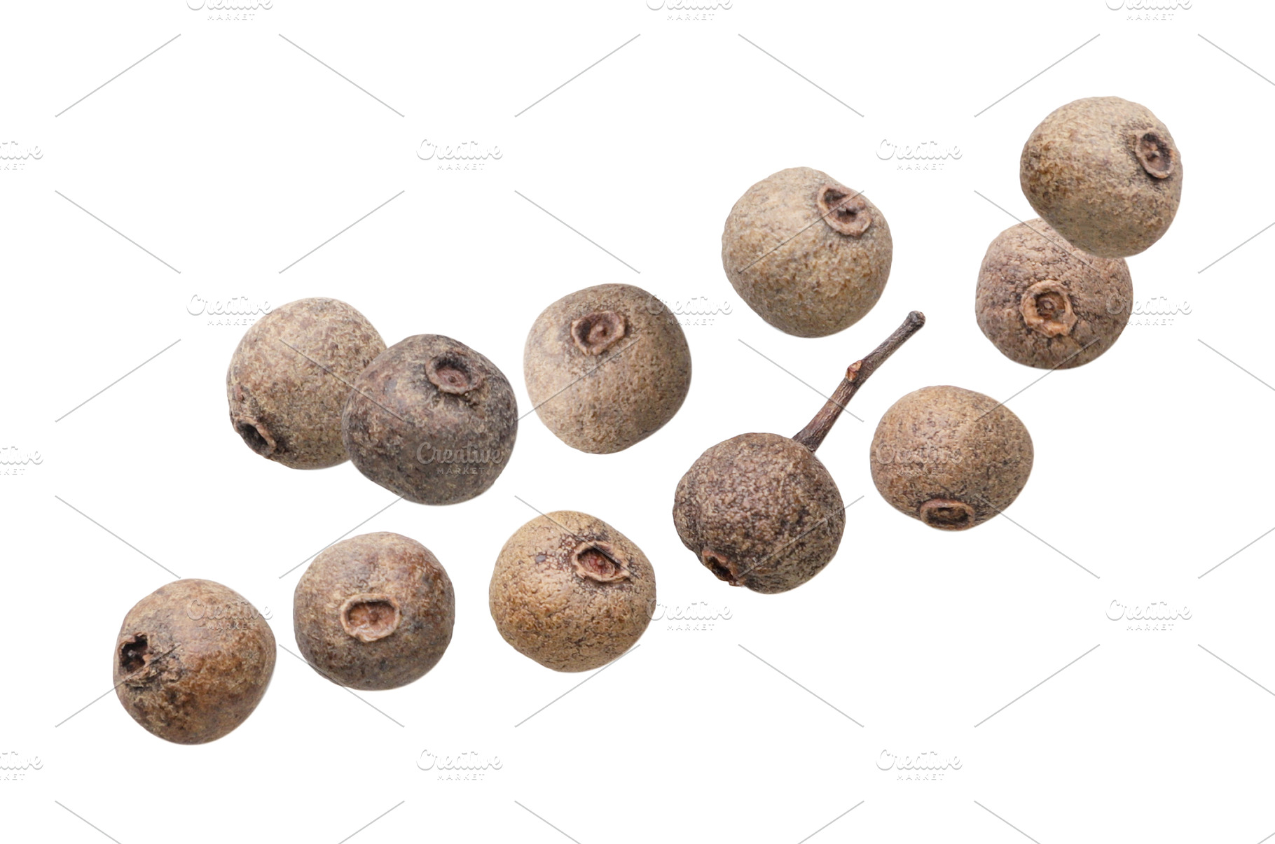 Allspice peas flies on a white, a Food & Drink Photo by innakreativ