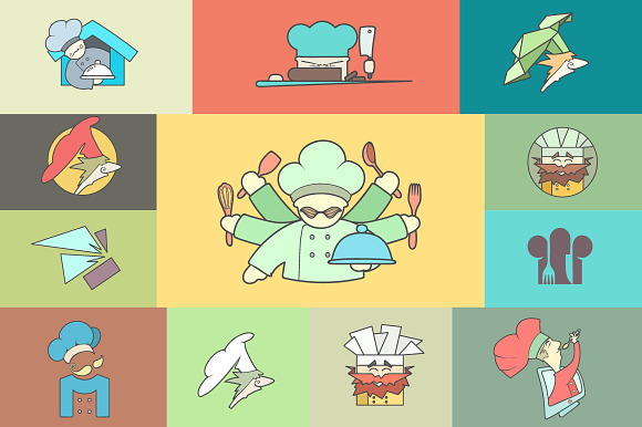 Restaurant Chef flat icon Set preview 2