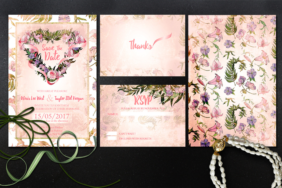 Floral Wedding Invitation Suite, an Invitation Template by El-Studio (Photo 2 of 2)