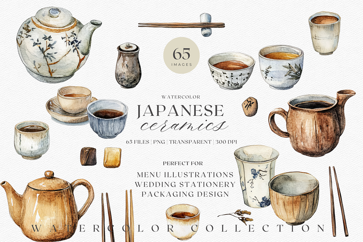 Watercolor Japanese Ceramics, a Decorative Illustration by ThaismotaCreativeCo (Photo 1 of 7)