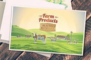 Rural sunrise landscape with cows., an Animal Illustration by Countryside life (Thumbnail 3 of 5)