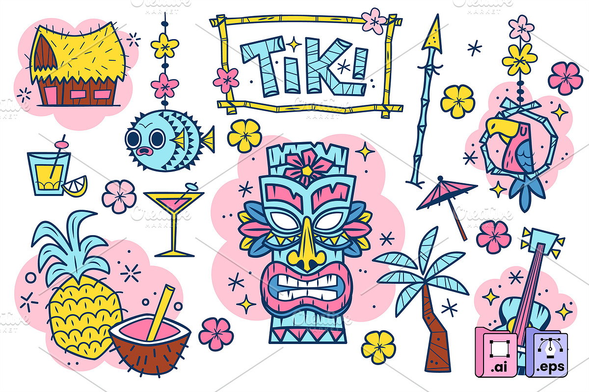 Tropical Set of Tiki Elements, an Object Illustration by MISS CHATZ (Photo 2 of 3)
