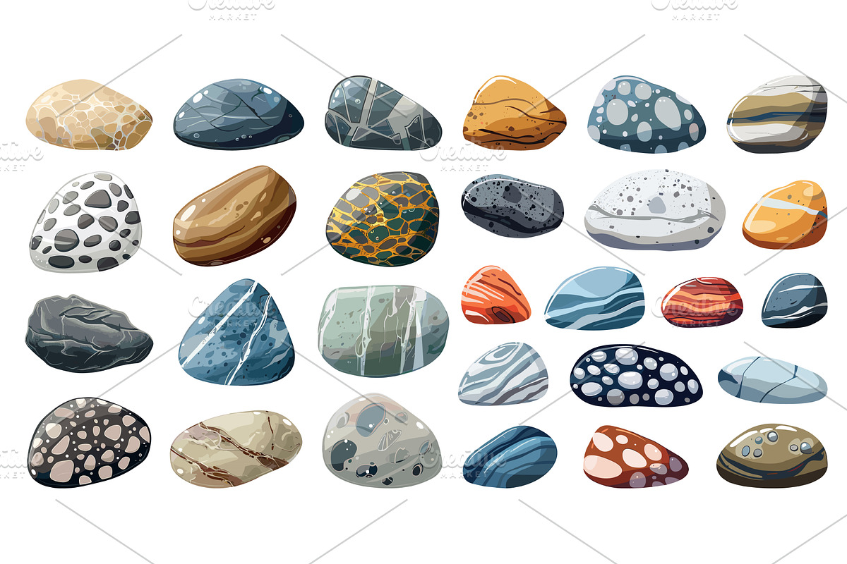 Flat Sea Stones and Pebbles. Simple, an Illustration by LadadikArt