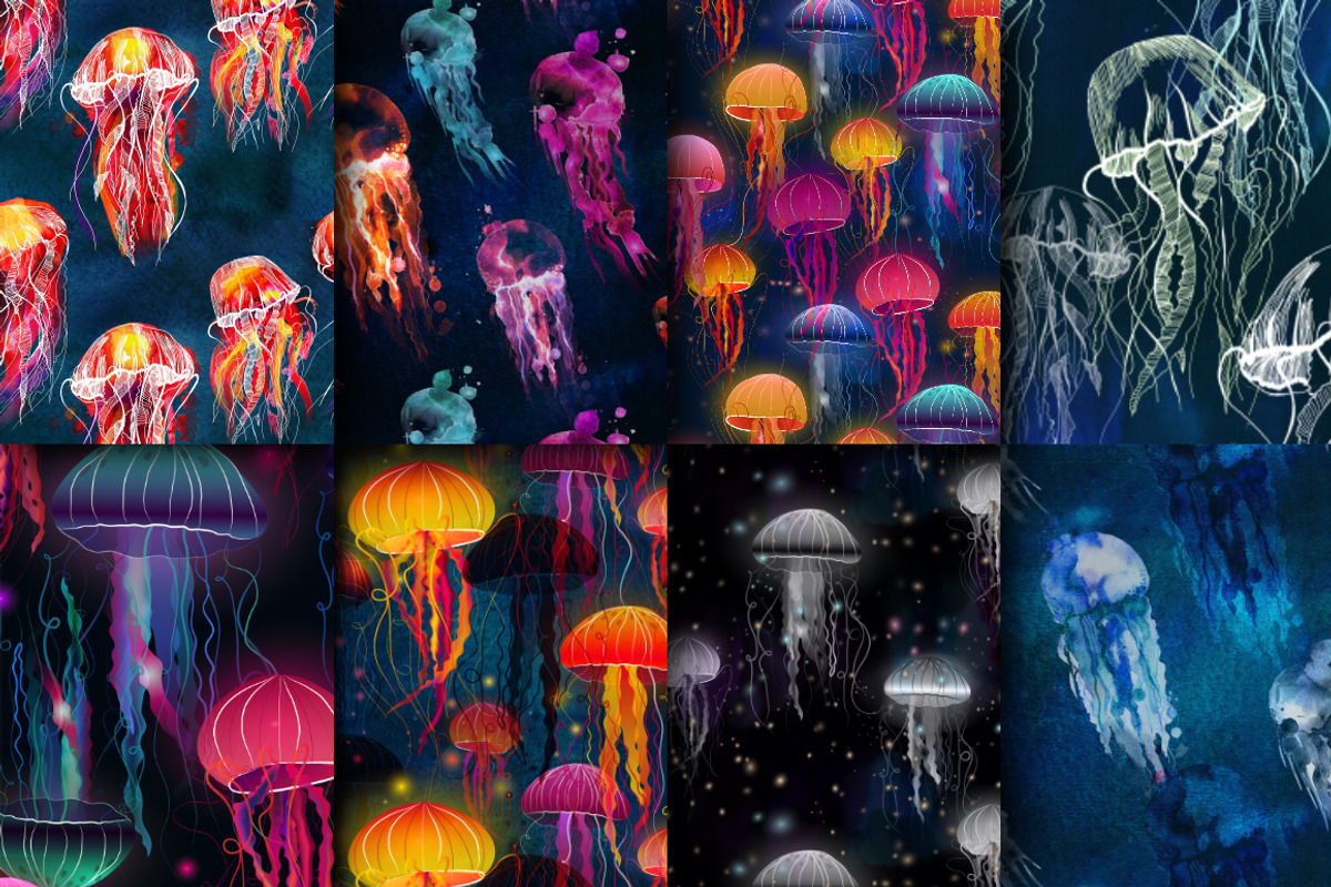 13 seamless patterns!Jellyfish Mania, a Pattern Graphic by holaholga (Photo 2 of 6)