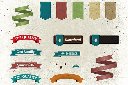 Retro ribbons and labels pack