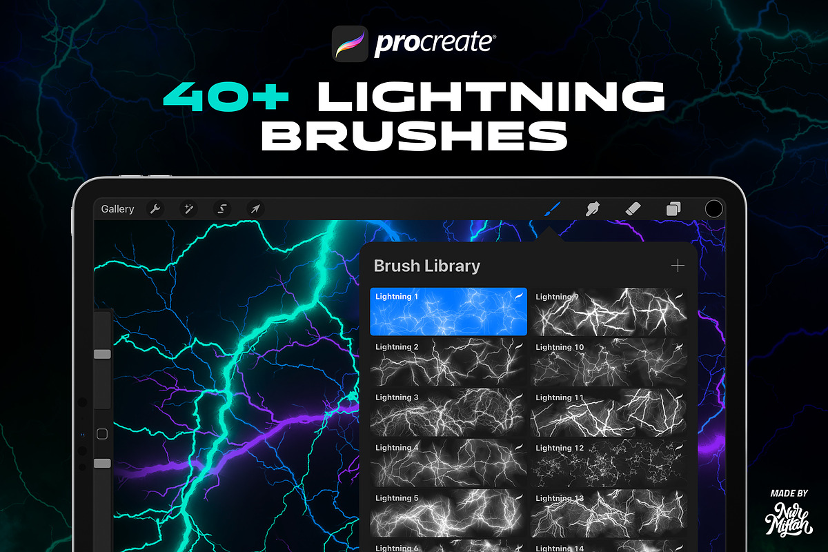40+ Procreate Lightning Brushes, a Brush Add-On by Nurmiftah (Photo 1 of 4)