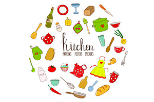 Kitchen. Patterns, posters, stickers