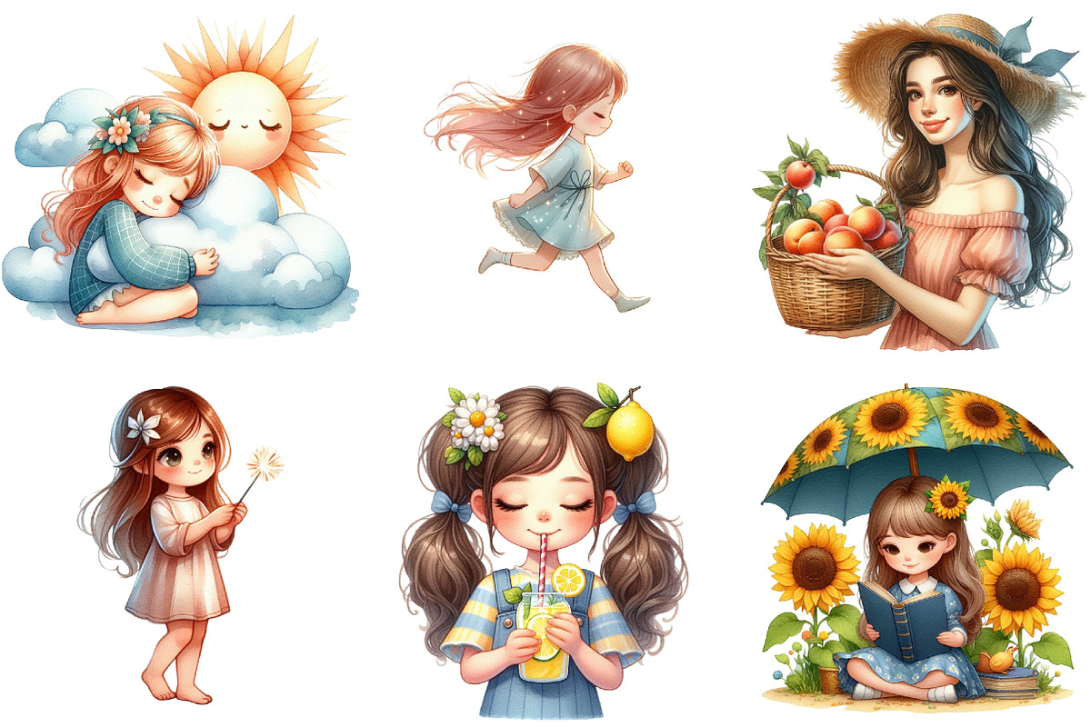 Whimsical Summer Girl Clipart, an Illustration by Pixels.Craft (Photo 3 of 9)