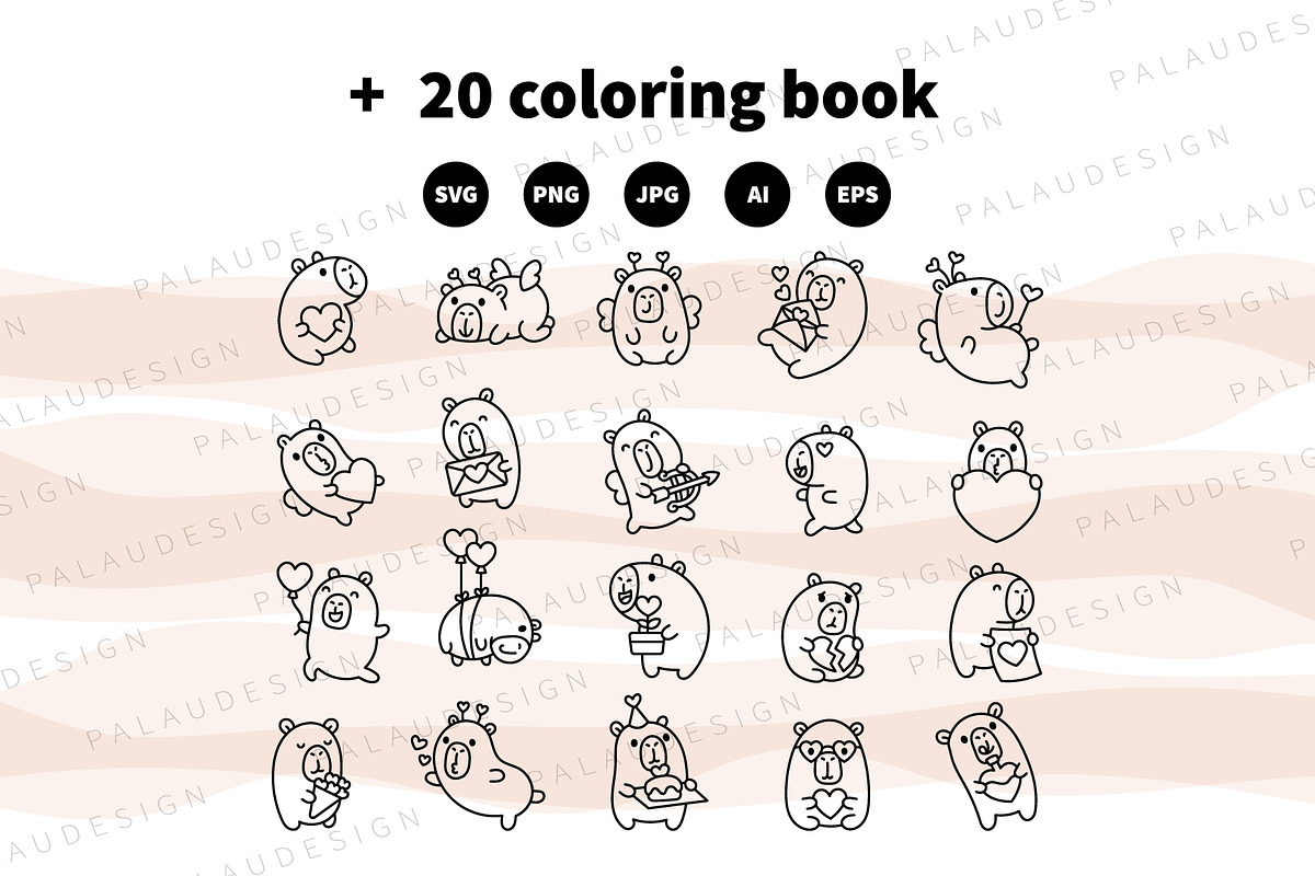 Cute Kawaii Capybaras Valentines Day, an Animal Illustration by Palau (Photo 11 of 12)
