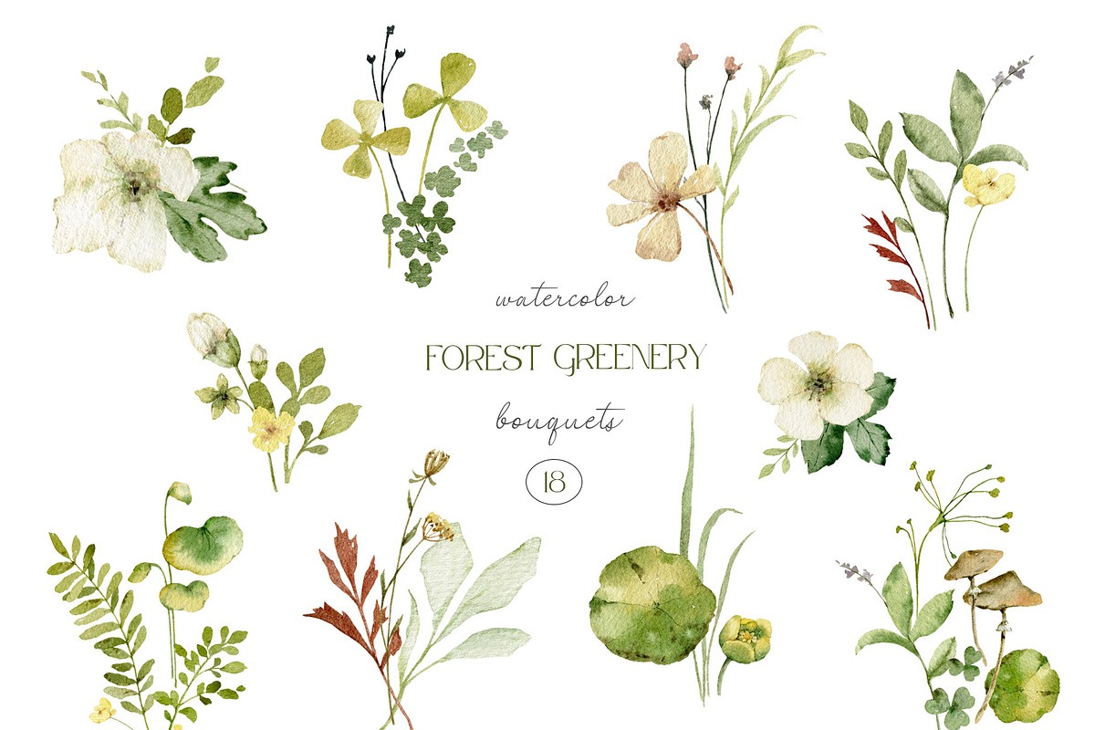Watercolor set of Forest Greenery, an Illustration by Elena Medvedeva (Photo 4 of 15)