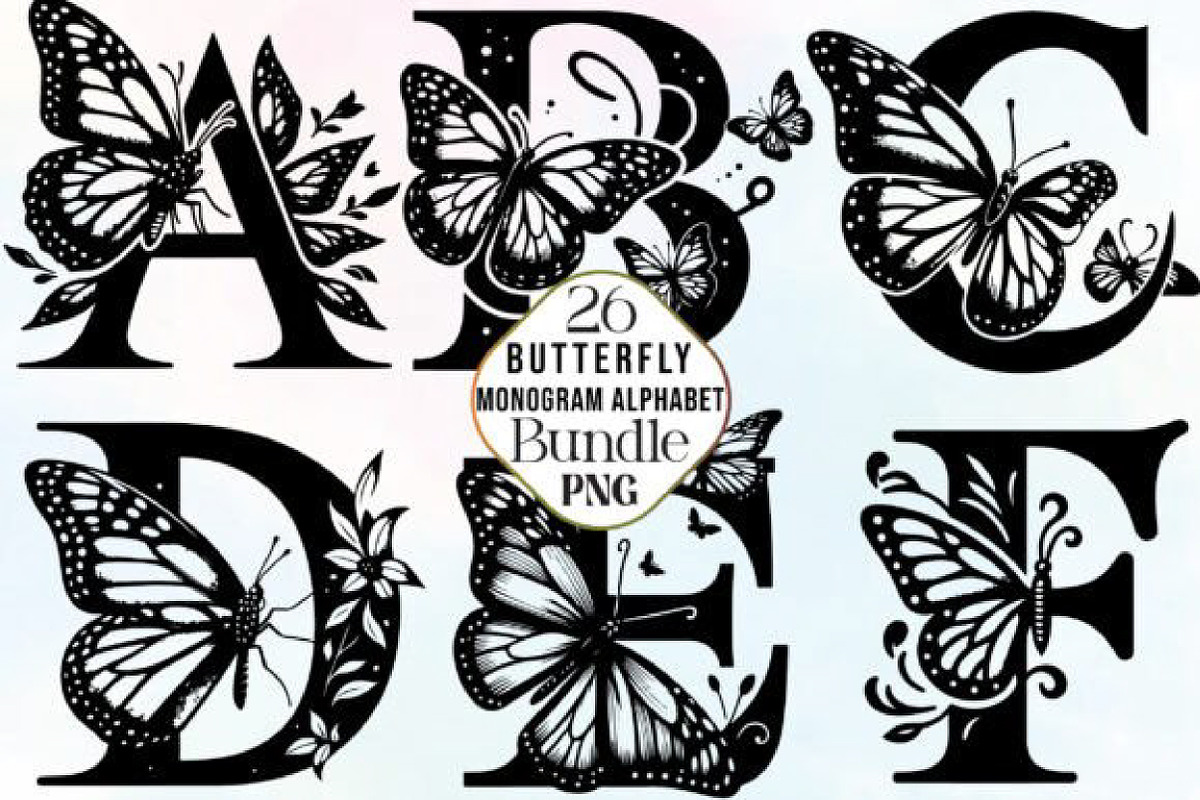 Butterfly Monogram Alphabet PNG, an Illustration by CraftArtStudio (Photo 1 of 6)