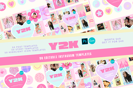 Y2K Instagram Templates Bundle, a Social Media Template by HellYeahDesigns