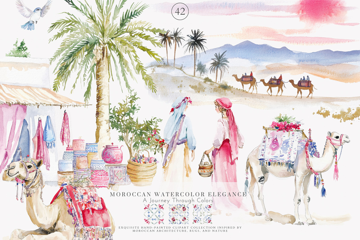 Moroccan decor watercolor clipart, a Decorative Illustration by Patishop Art (Photo 2 of 12)