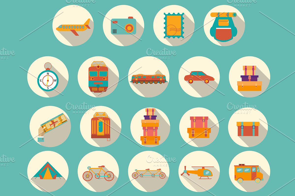 Big set of icons and stickers travel, an Illustration by moto_cat (Photo 2 of 5)