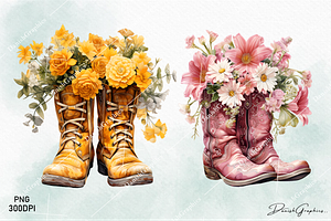 Western Floral Cowboy Boots Clipart