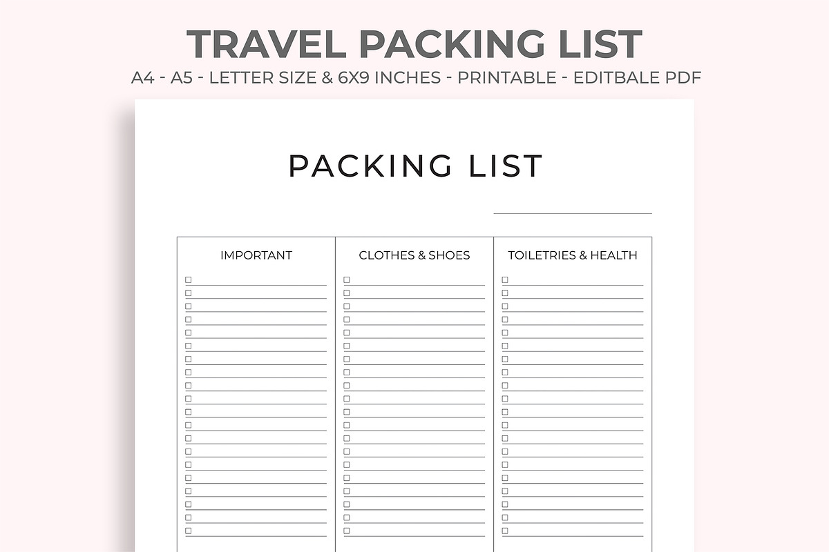 Travel Packing List, a Stationery Template by M9 Design (Photo 1 of 5)