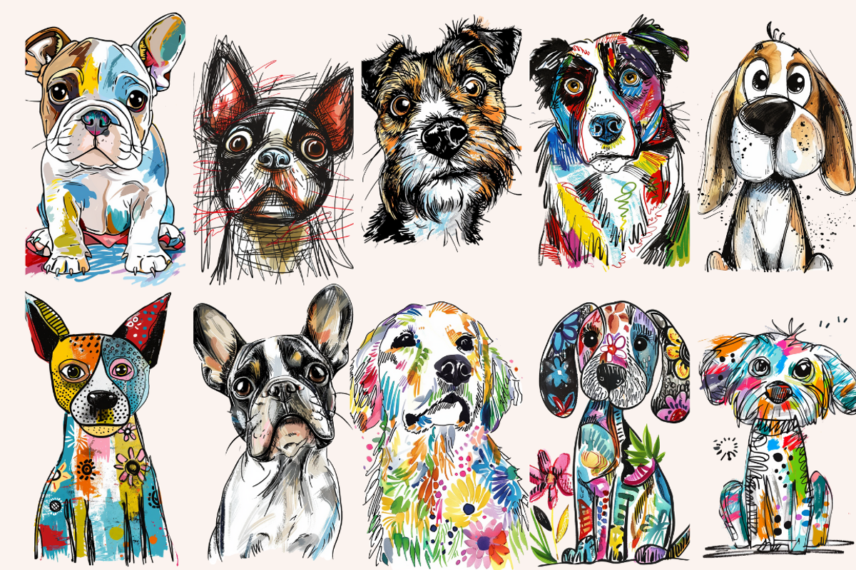 Doodle Cartoon Dogs, an Animal Illustration by PrintHaven Designs (Photo 4 of 10)