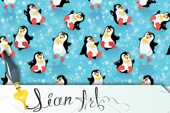 Seamless pattern with funny penguins preview 2