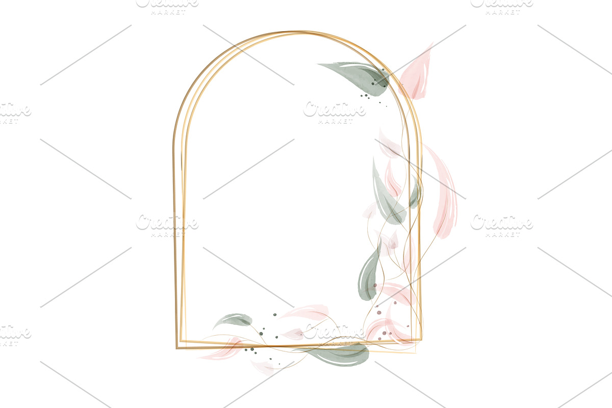 Delicate golden arch frame with, an Illustration by okskukuruza