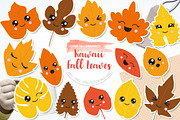 Kawaii Fall Leaves, an Illustration by PrettyBundles (Thumbnail 1 of 5)