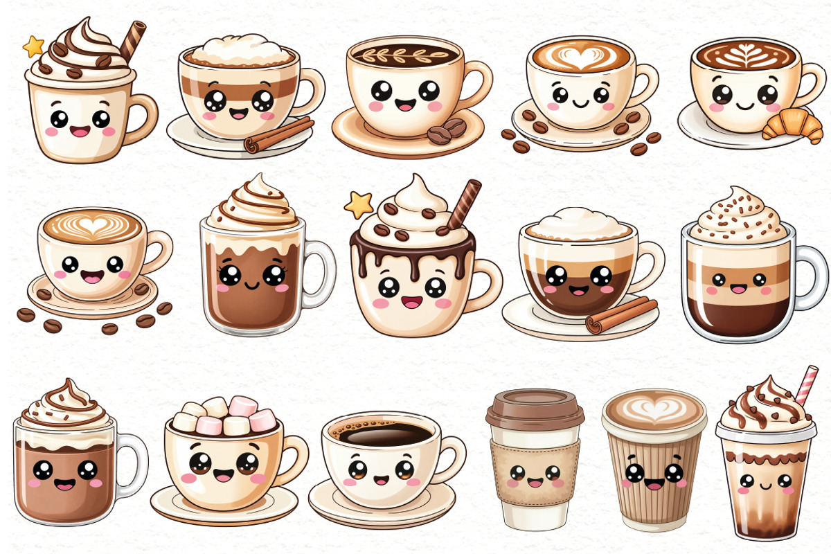 Kawaii Coffee and Bakery Clipart, a Food Illustration by Villa 11 Estudio (Photo 2 of 8)