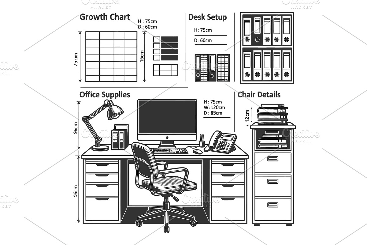 Office Desk Setup Diagram with, an Object Illustration by AlexArt
