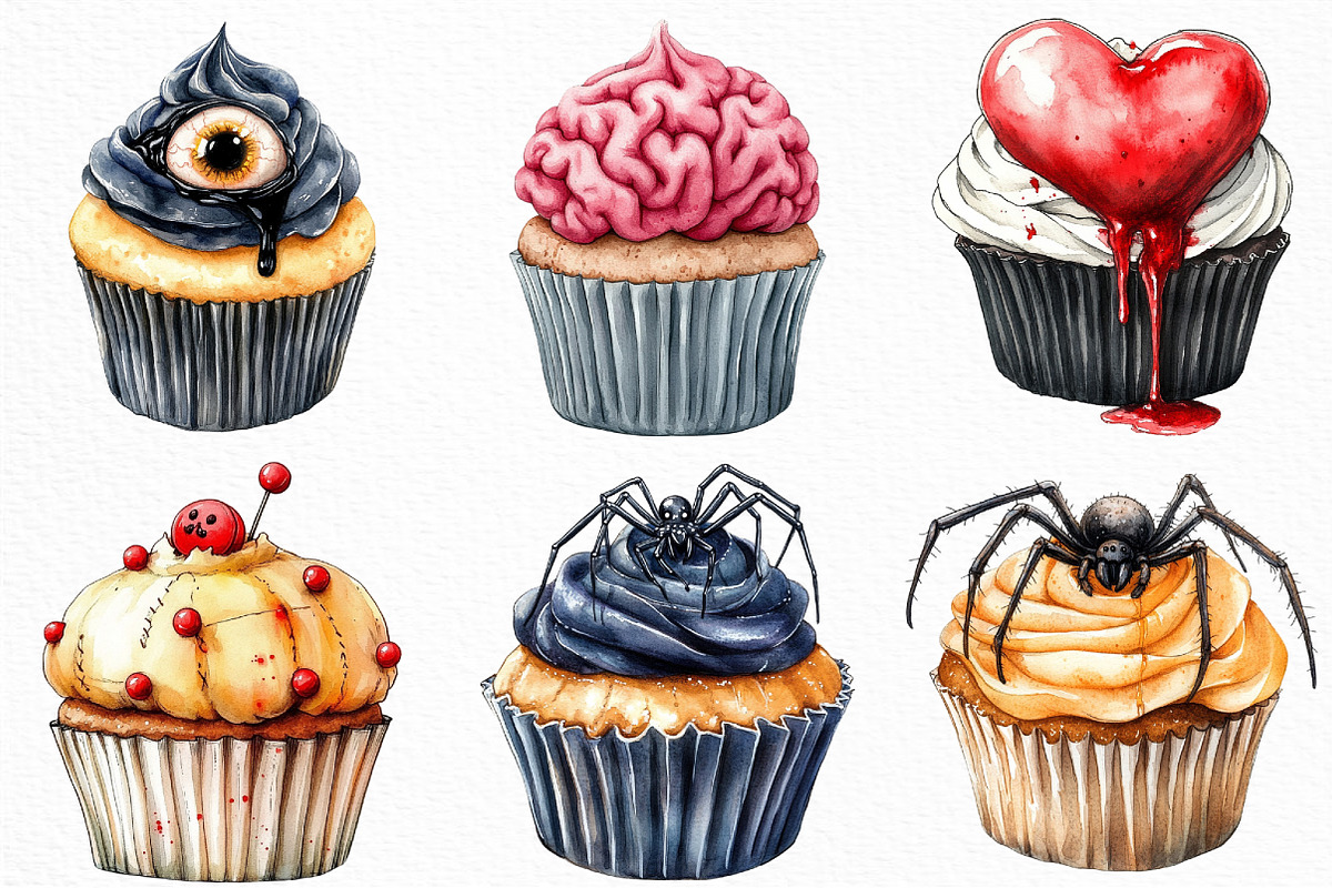 Watercolor Scary Halloween Cupcake, an Illustration by Craft Nest (Photo 3 of 6)