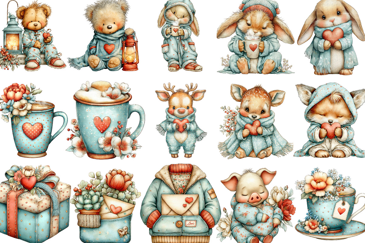 Whimsical Cozy Valentine Clipart, an Illustration by Designking (Photo 2 of 5)