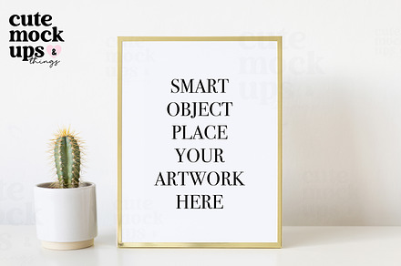 Gold Frame Mockup With Cactus