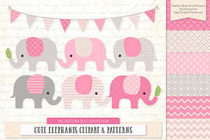 Elephants Clipart & Patterns in Pink, an Illustration by Amanda Ilkov