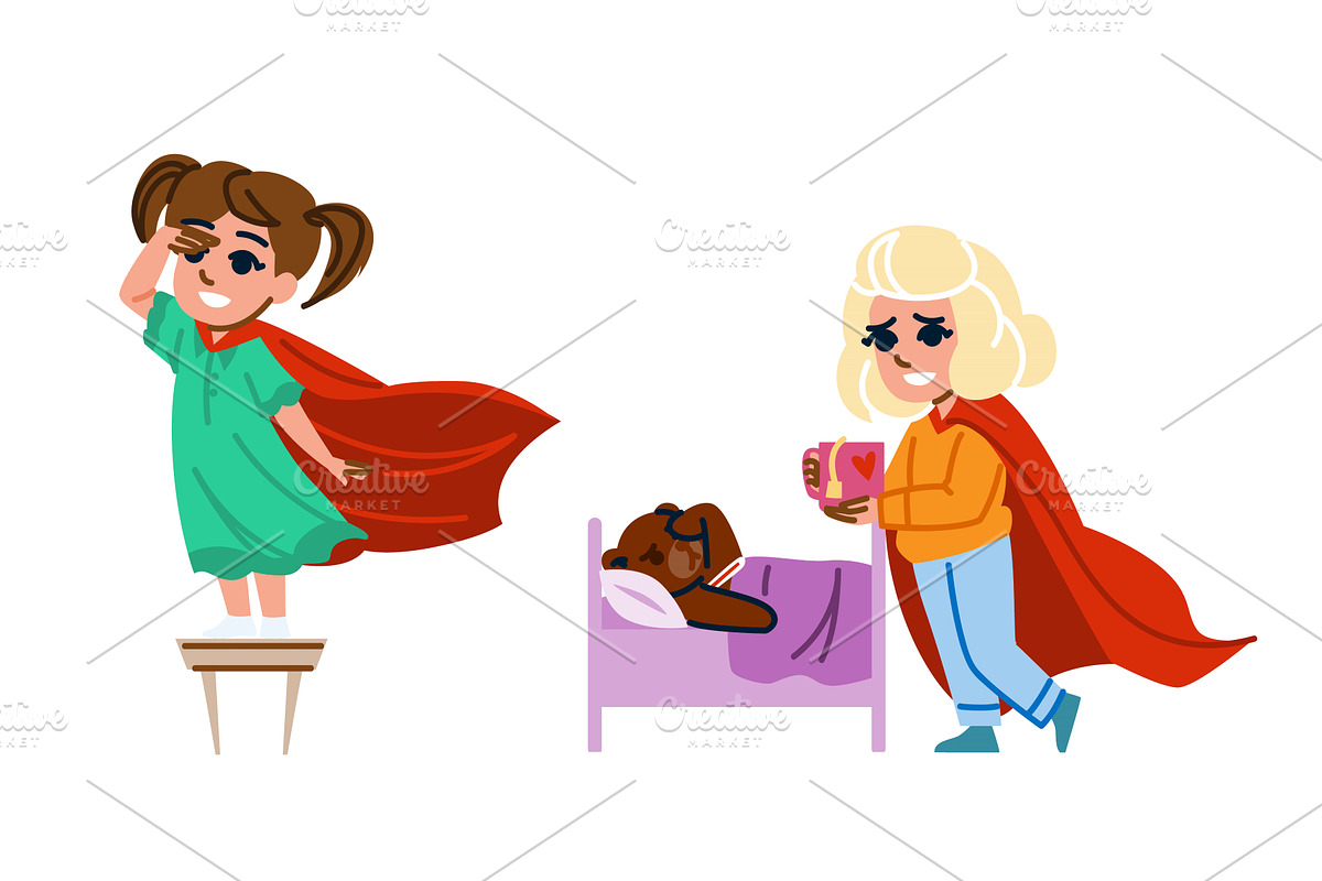 brave kid girl hero vector, a Person Illustration by pikepicture
