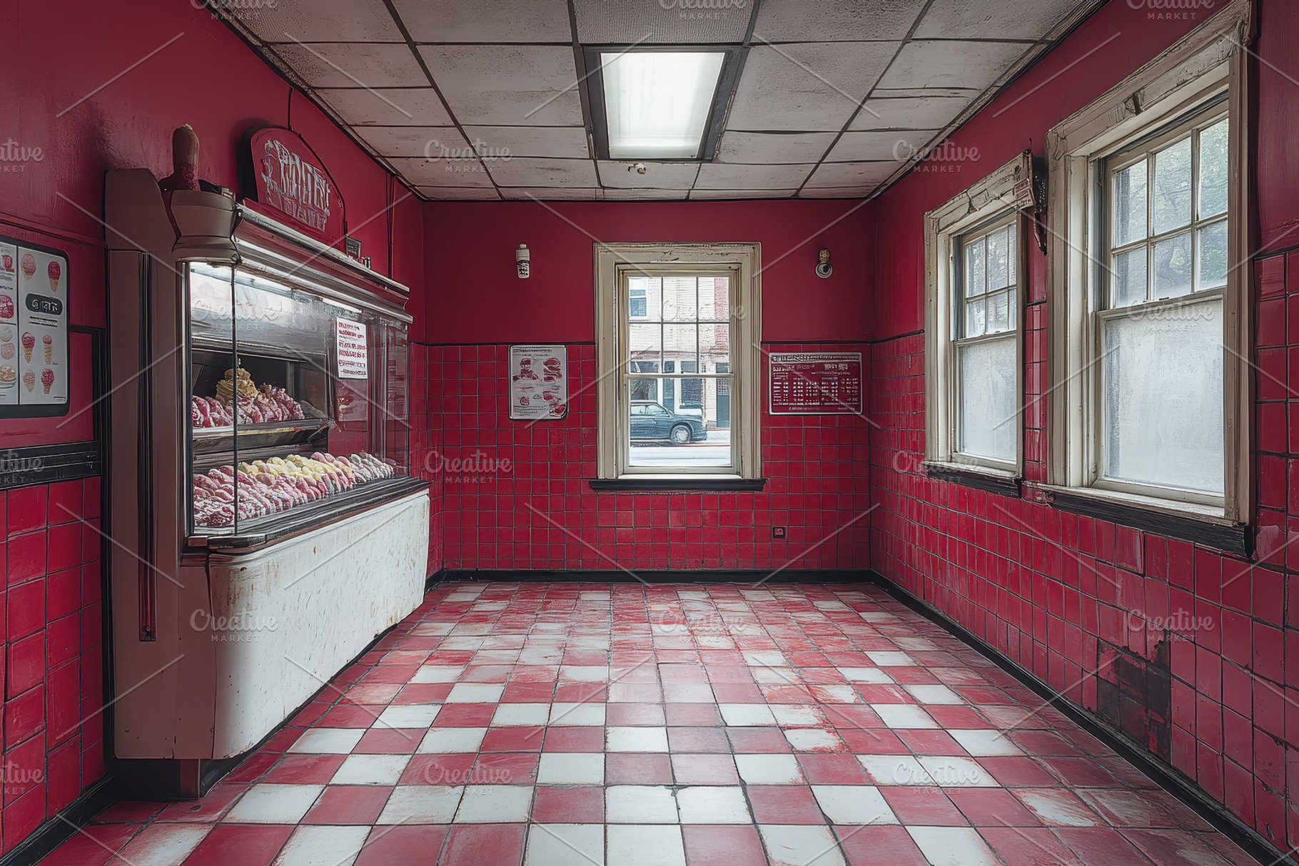 Empty vintage butcher shop interior, a Photo by Tanuart | Creative Market