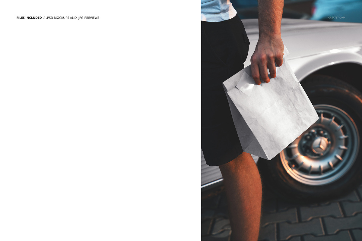 Paper Bag Held Classic Car Mockup, a Packaging Mockup by creatsy5 (Photo 2 of 6)