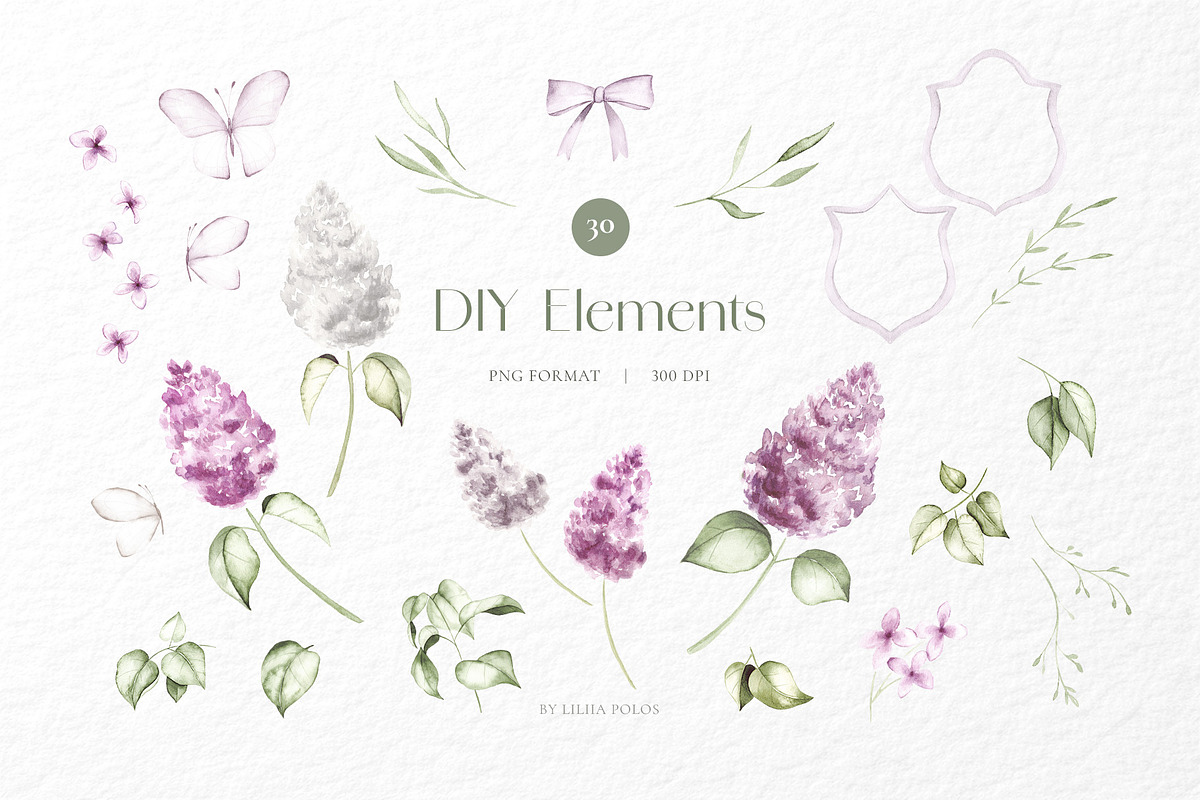 Lilac Garden Watercolor Collection, a Decorative Illustration by Liliia Polos Illustration (Photo 8 of 10)