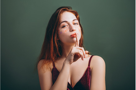 shh silence female finger lips fixed, a Person Photo by Photo Drive Studio