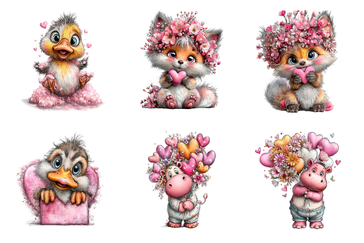 Watercolor Valentine Animals Clipart, an Illustration by SinaCreation (Photo 5 of 11)