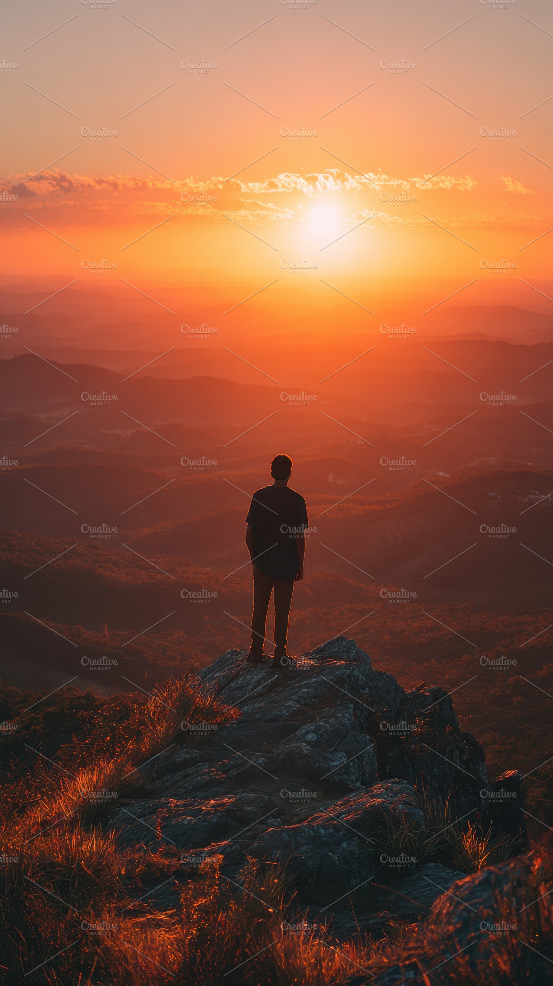 Man Silhouetted Against Vibrant Suns, a Photo by Pixeness Studio