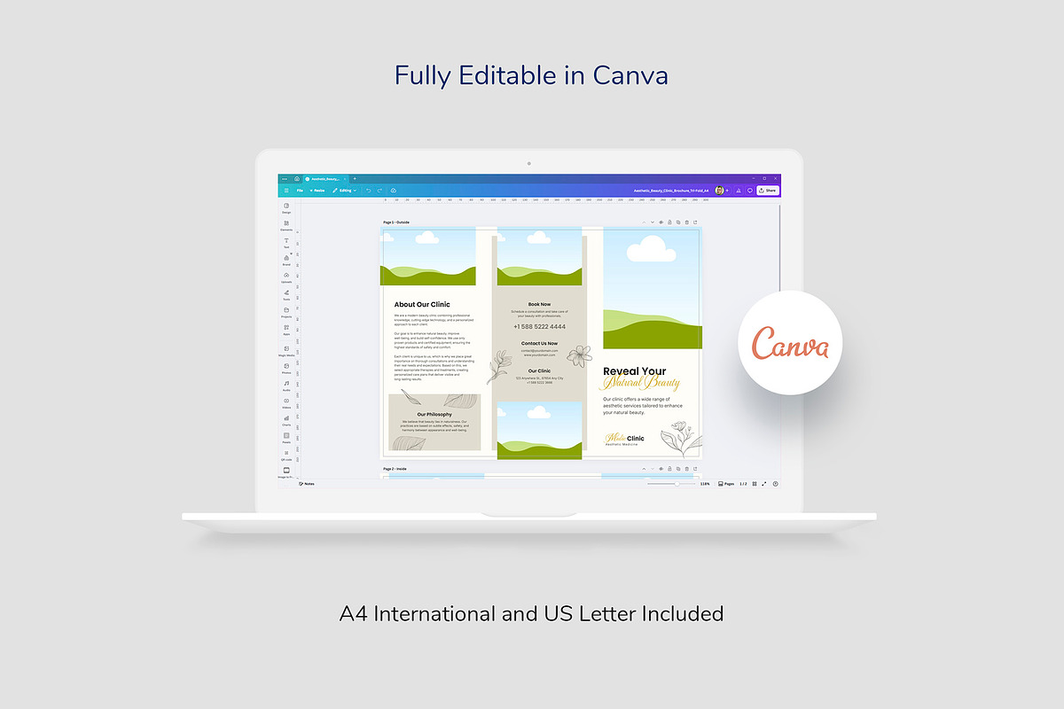 Beauty Clinic Brochure Trifold Canva, a Brochure Template by artbart (Photo 9 of 9)