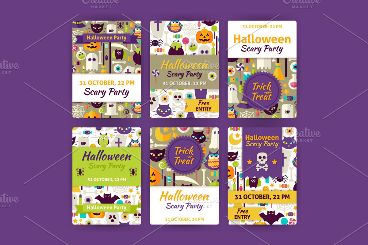 Halloween Flat Vector Invitations, a Card Template by Anna_leni (Photo 4 of 6)