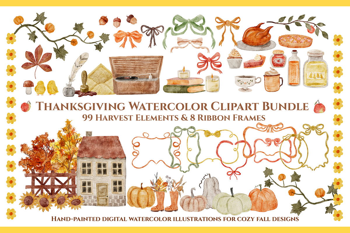 Thanksgiving Watercolor Clipart, an Object Illustration by Kattypainting (Photo 1 of 5)