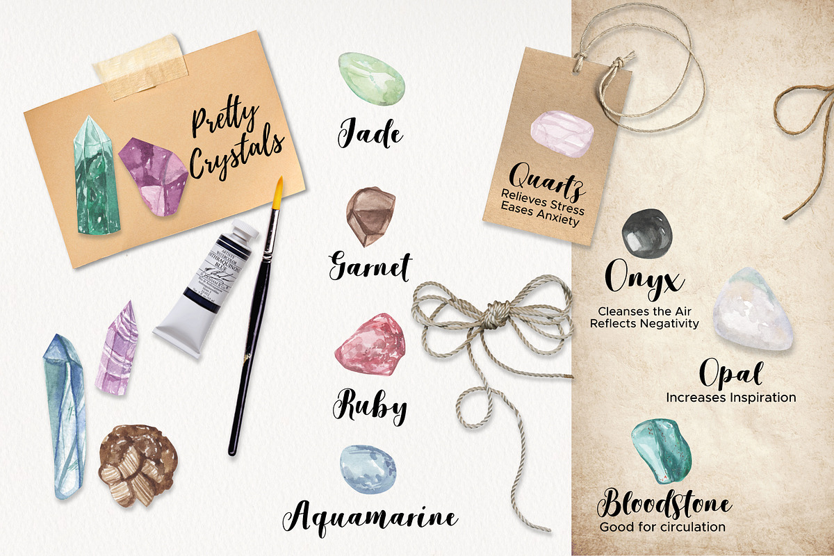 Crystals & Gems Watercolor 75 Set, an Illustration by Bloomella (Photo 2 of 6)