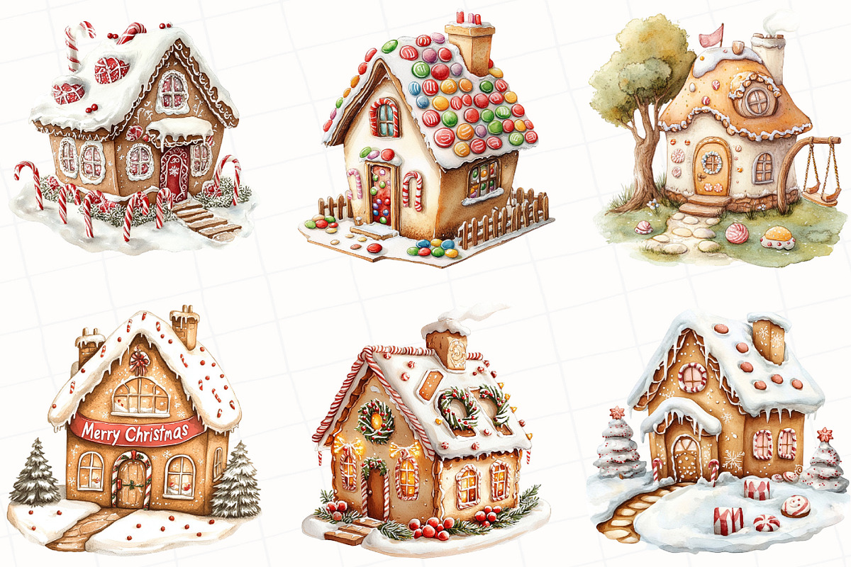 Gingerbread House Watercolor Clipart, an Illustration by OK Design (Photo 3 of 5)