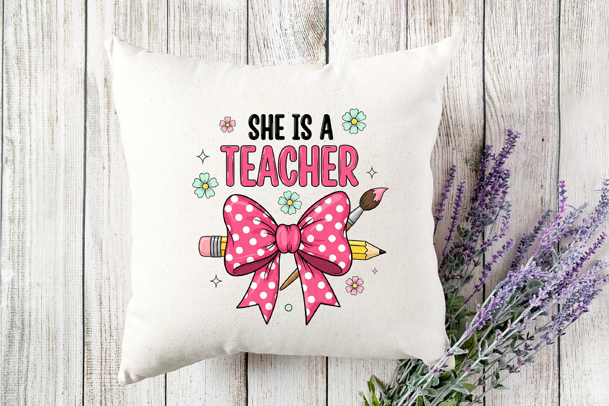 She is a Teacher Bow Crayon PNG, an Illustration by Designking (Photo 2 of 4)